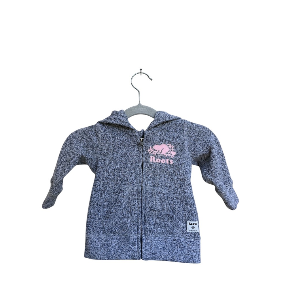 Roots Baby Zip Up Hoodie Sweatshirt Gray Pink Size 3-6 Months